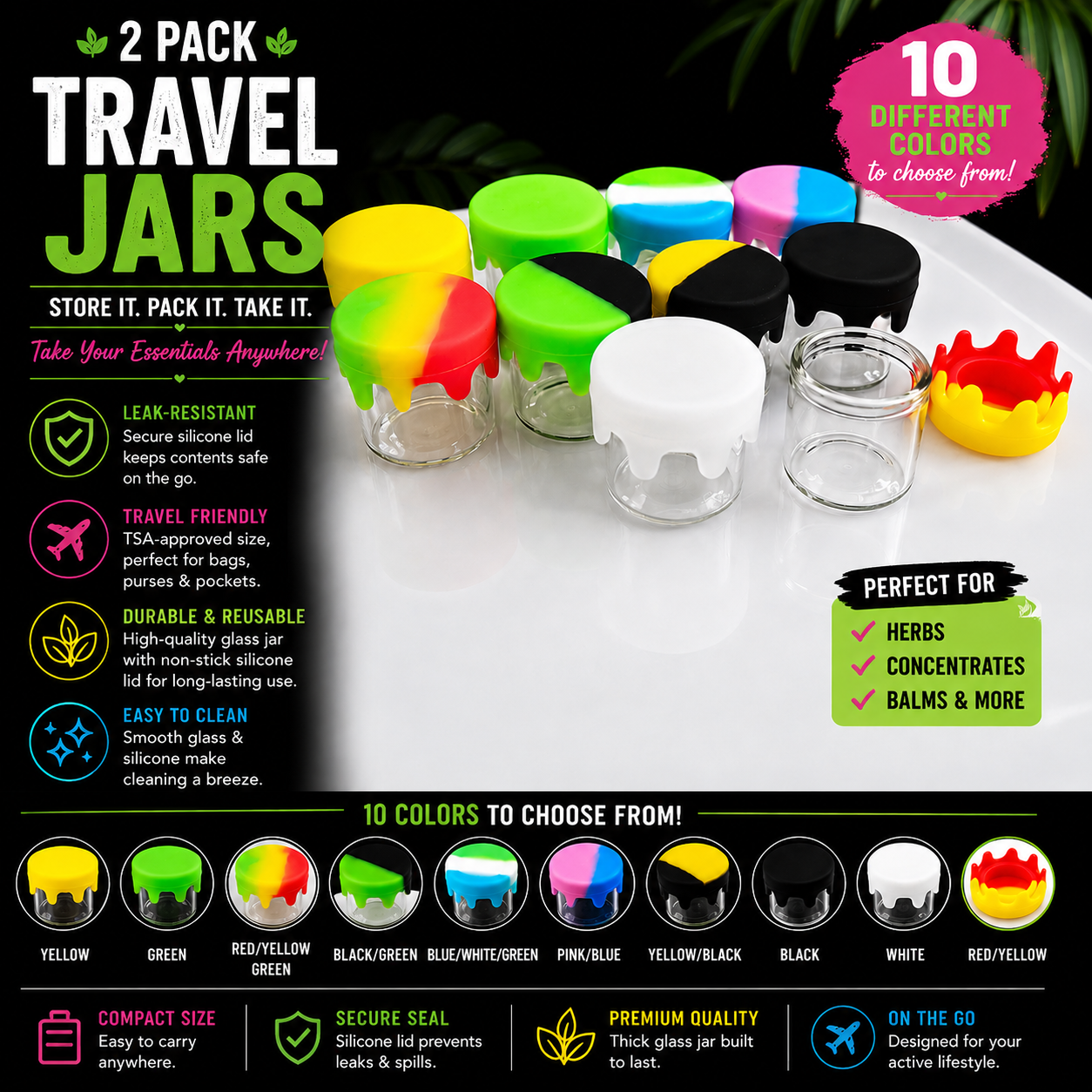 Set Drip lid travel jar